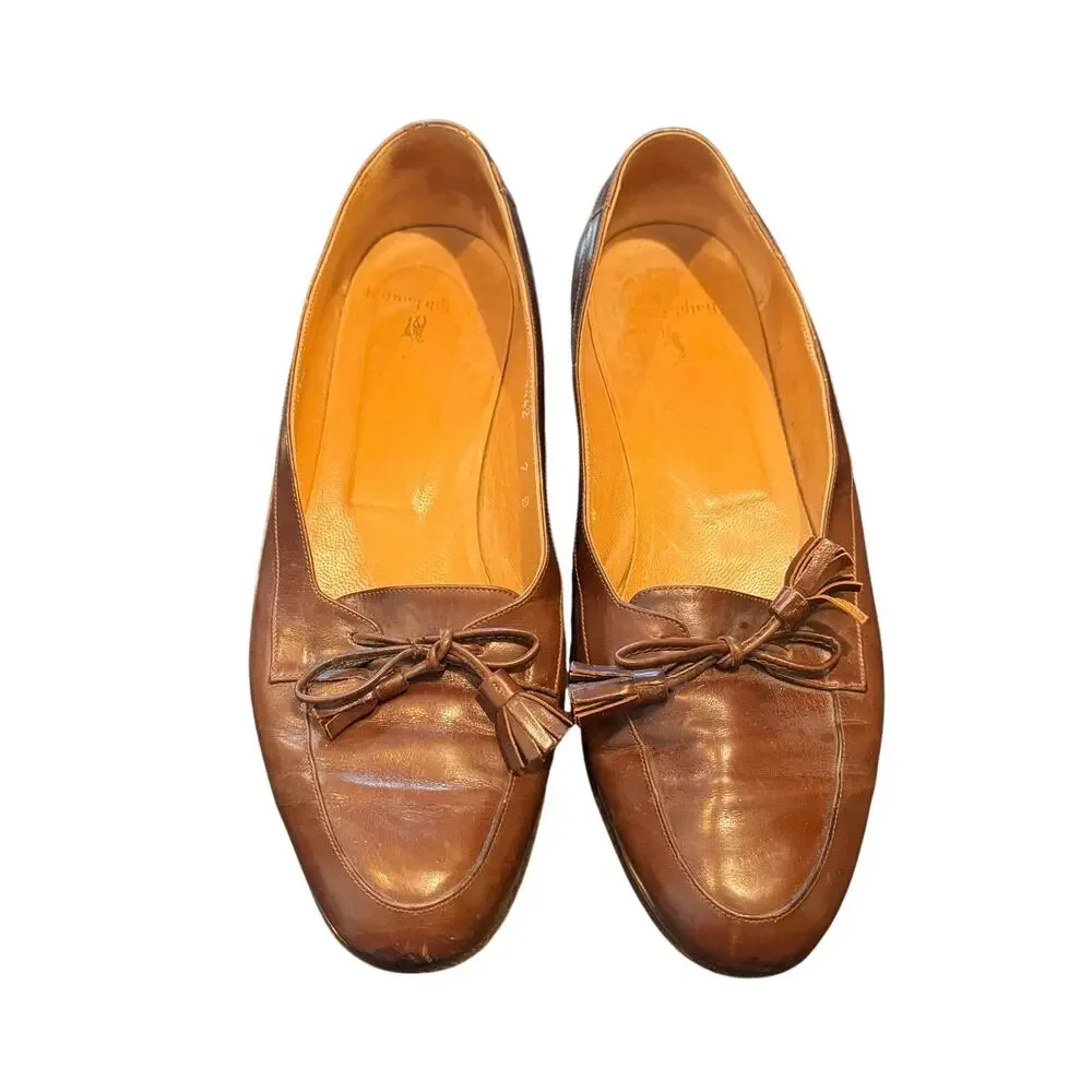 Ralph Lauren Made in Italy Brown Leather Tassel Slip On Loafers Shoes Women's 7